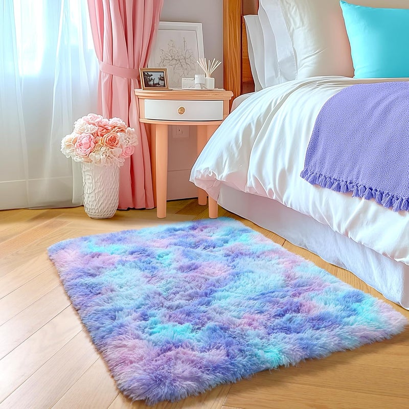 Amdrebio Purple Rainbow 2x3 Small Area Rugs for Bedroom Girls Room Decor, Colorful Mermaid Stitch Frozen Kids Rugs for Playroom Nursery Dorm, Fluffy Furry Cute Shag Kawaii Carpet for Baby Toddler - Image 5